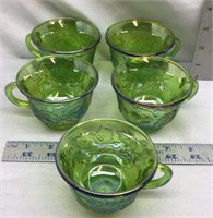 F13) FIVE INDIANA GLASS IRIDESCENT GREEN CARNIVAL