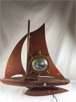 Vintage 1940's Teak and Brass Sailboat Clock
