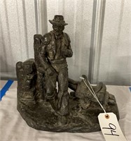 Rustic Western Bronze Statue Cowboy& Saddle