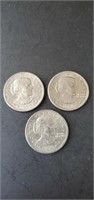 3 - one dollar coins