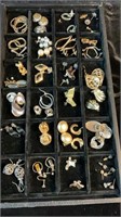 Vintage Costume Jewelry, Tray Lot of Earrings