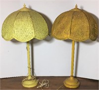 Pair of Unique Table Lamps with Wicker Shades