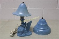 Vintage Blue Glass Boudoir Lamp & Extra Shade