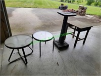 2 Patio tables, Sm wood table Fern Stand