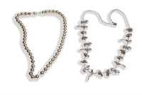 Zuni Silver Fetish Necklace & Silver Bead Necklace