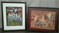 2 Framed Zebra Pictures, Approx. 16"×13" & 12"×15"