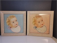 2x Vintage framed baby prints pink and blue Gerber