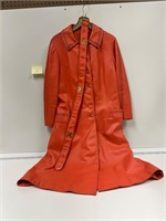 Vintage Orange Leather Trench Coat Size 14