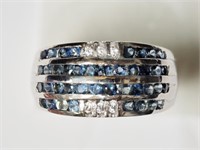 Sterling Silver Sapphire & Cubic Crystal Ring