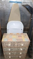 (2) Metal Folding Chairs, Ironing Board, Cabinet