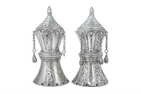 PAIR OF 18th C PERSIAN SILVER TORAH FINIALS