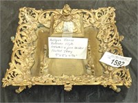 BRASS ROCOCO STYLE INKWELL AND PEN HOLDER