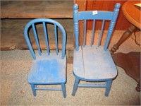 Small wooden blue chairs