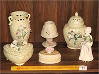 Group of Ceramic Vanity Items with 3D Flowers -