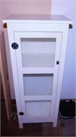 White 2 shelf cabinet w/ glass & wood door, 15" x