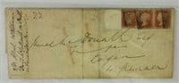 3 PC 1863 British One Penny Stamps with Envelope