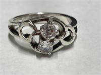 925 Silver Clear Cut Stones Ring, size 5.75