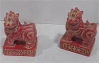 (AB) Southeast Asian carved wooden lions, Burmese