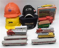 (LM) Train related items including hard hats,