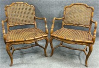 2 French Country Cane Faux Bamboo Arm Chairs