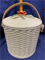 Majolica Biscuit Jar with Rattan Handle Daisies