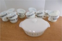 Pyrex Coffee Mugs & Fire King Dish w Lid