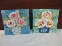 Pair of Canvas Paintings 12" Square Each