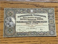 1951 SWITZERLAND 5 FRANCS BANK NOTE