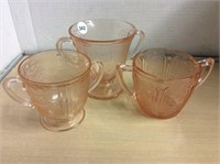 3 Pink Depression Glass Double Handled Glasses