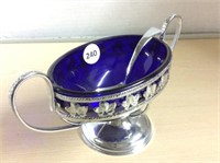 Double handled serving dish with cobalt blue