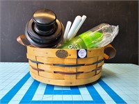 Peterboro lazy Susan basket w/ asst kitchen items