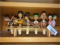 Hand-carved wooden people bottle stops/ cork set