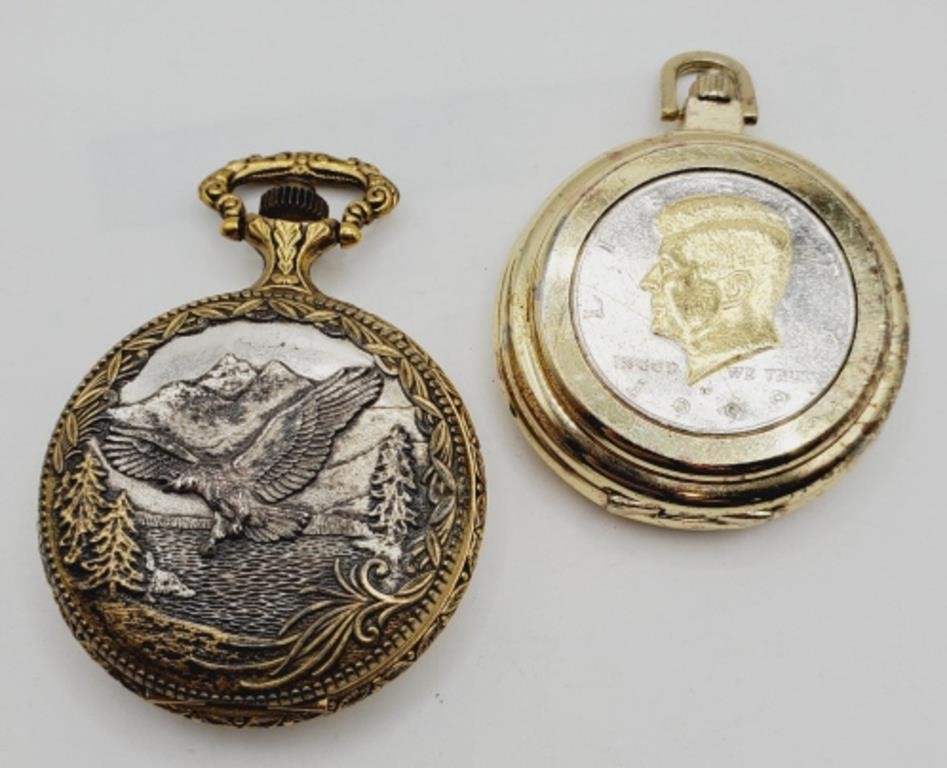 (QR) Eagle and JFK Pocket Watches (1-7/8"