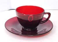 VTG Anchor Hocking Royal Ruby Glass Cup & Saucer