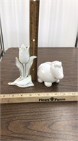 Porcelain white rose Bud vase & pony bank