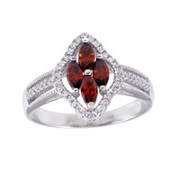 Sterling Silver Marquise Red Crystal Ring