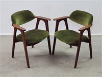 Pair Walnut Armchairs Easy Chairs