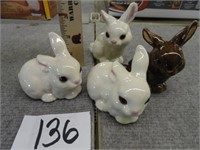 Lot of 4 ceramic Rabbits-2.5" to 3.5"