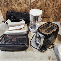 Coffee maker, toaster, purses