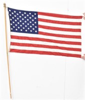 United States Flag on Wood Porch Pole