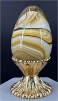 Beautiful Swirl Art Glass Egg W Stand