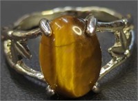 925 stamped tiger's eye ring size 10