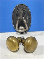 Horse Door Knocker and 2 Metal Door Knobs