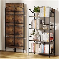 Black Folding 4-Shelf Bookcase  Metal Frame