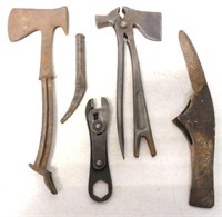 lot of 5 ax head, farmers tool kit, caulking iron