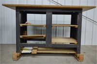 (K) Wooden and Steel Table with Bottom, Top, and 4