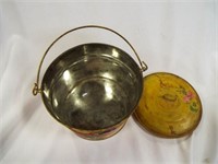 Vintage Metal Bucket With Floral Design and Lid