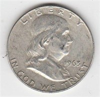 1963 D 90% Silver Franklin Half Dollar Coin