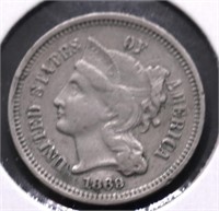 1869 3 CENT PIECE   F