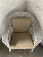 WICKER PATIO CHAIR WITH BEIGE CUSHION